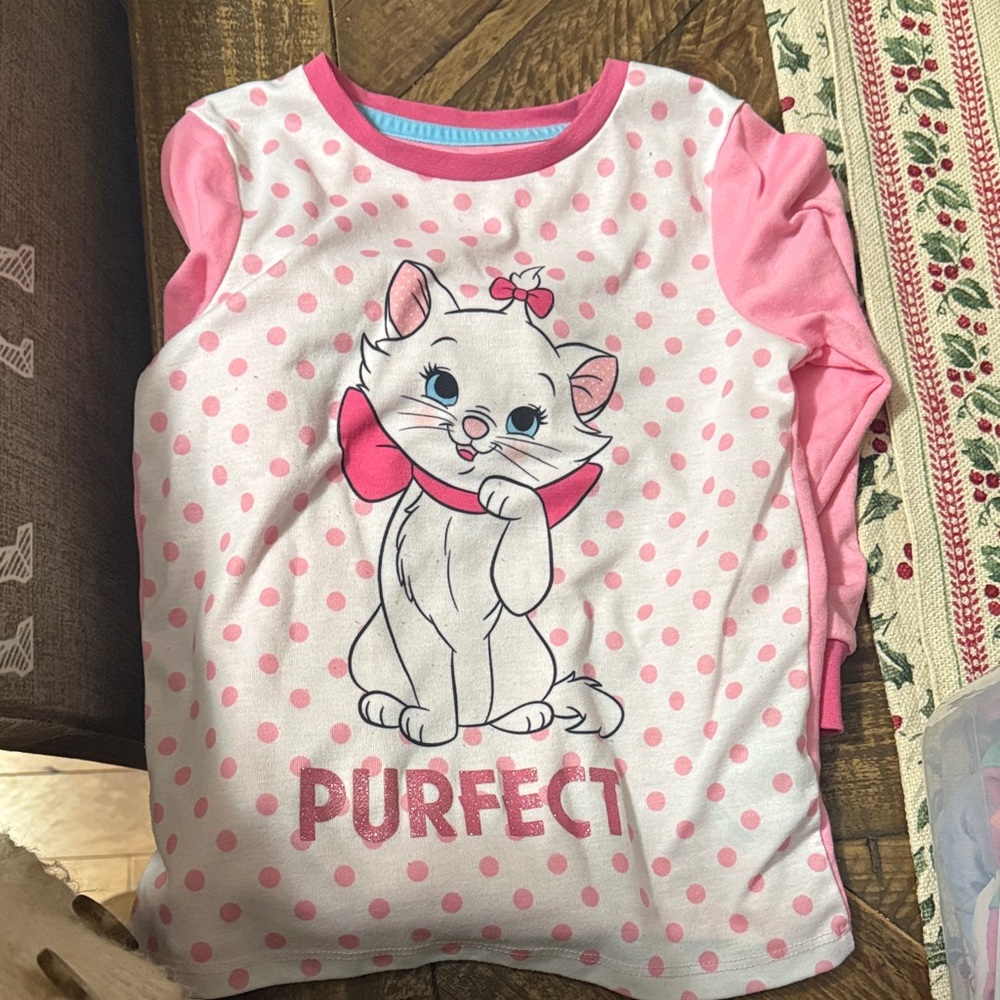 Pink Polka Dot Cat Print Kids Shirt